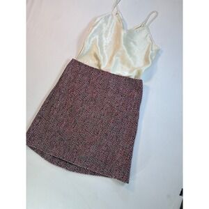 LOFT Womens 6 Mini Skirt Herringbone Tweed Academia Black Red Corpcore Preppy